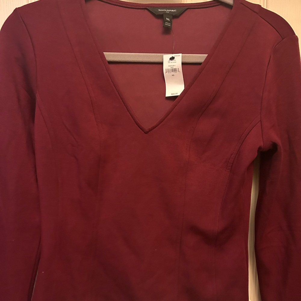 Burgundy V-Neck Long Sleeve Top